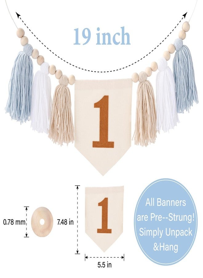 Aufee 1st Birthday High Chair Banner Decorations Boy, One Blue Boho Wood Bead Tassel Garland Chair Decor Wall Hanging Banner for Baby First Birthday Party, Baby Shower Essentials for Party Supplies - Image 3